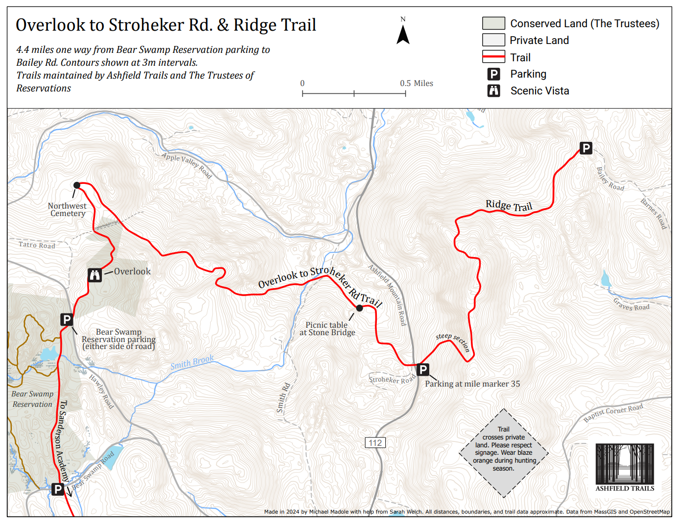 Trail between Bear Swamp, Overlook, Northwest Cemetery, Stone Bridge, and Ridge